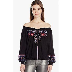 Parker Kelly Embroidered Boho Black Blouse
